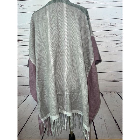 NWT Woolrich Shawl Sweater Lagenlook ONE SIZE Poncho Fringed Oversized Cardigan - Picture 7 of 8